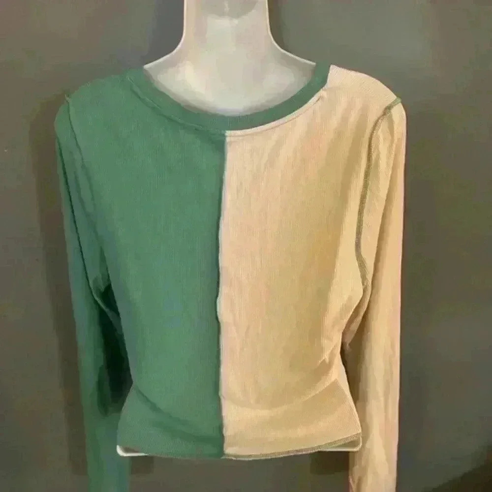 Wild fable green and cream crop top, New - Picture 2 of 3
